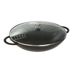 Staub 37 Cm Cast Iron Wok With Glass Lid Black