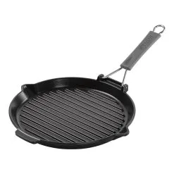 Staub 28 Cm Round Cast Iron Grill Pan With Pouring Spout Black
