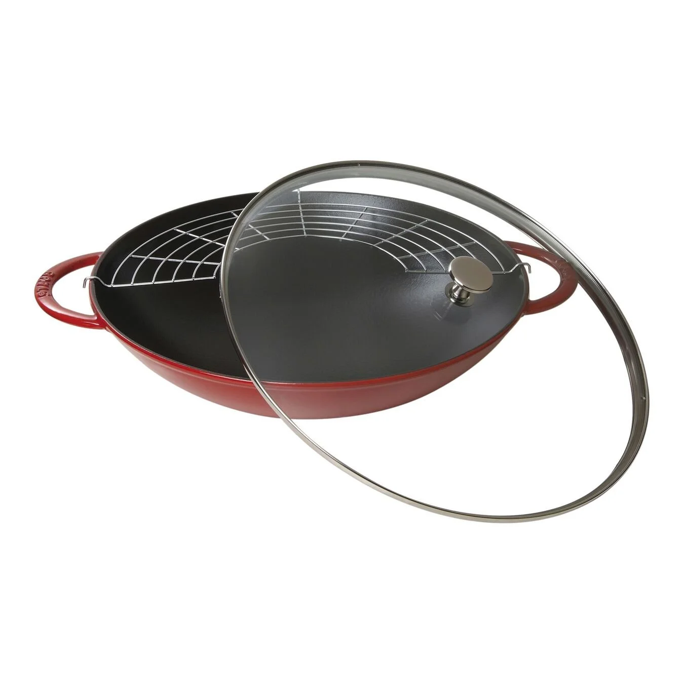 Staub 37 Cm Cast Iron Wok With Glass Lid Cherry 1 Staub 37 Cm Cast Iron Wok With Glass Lid Cherry