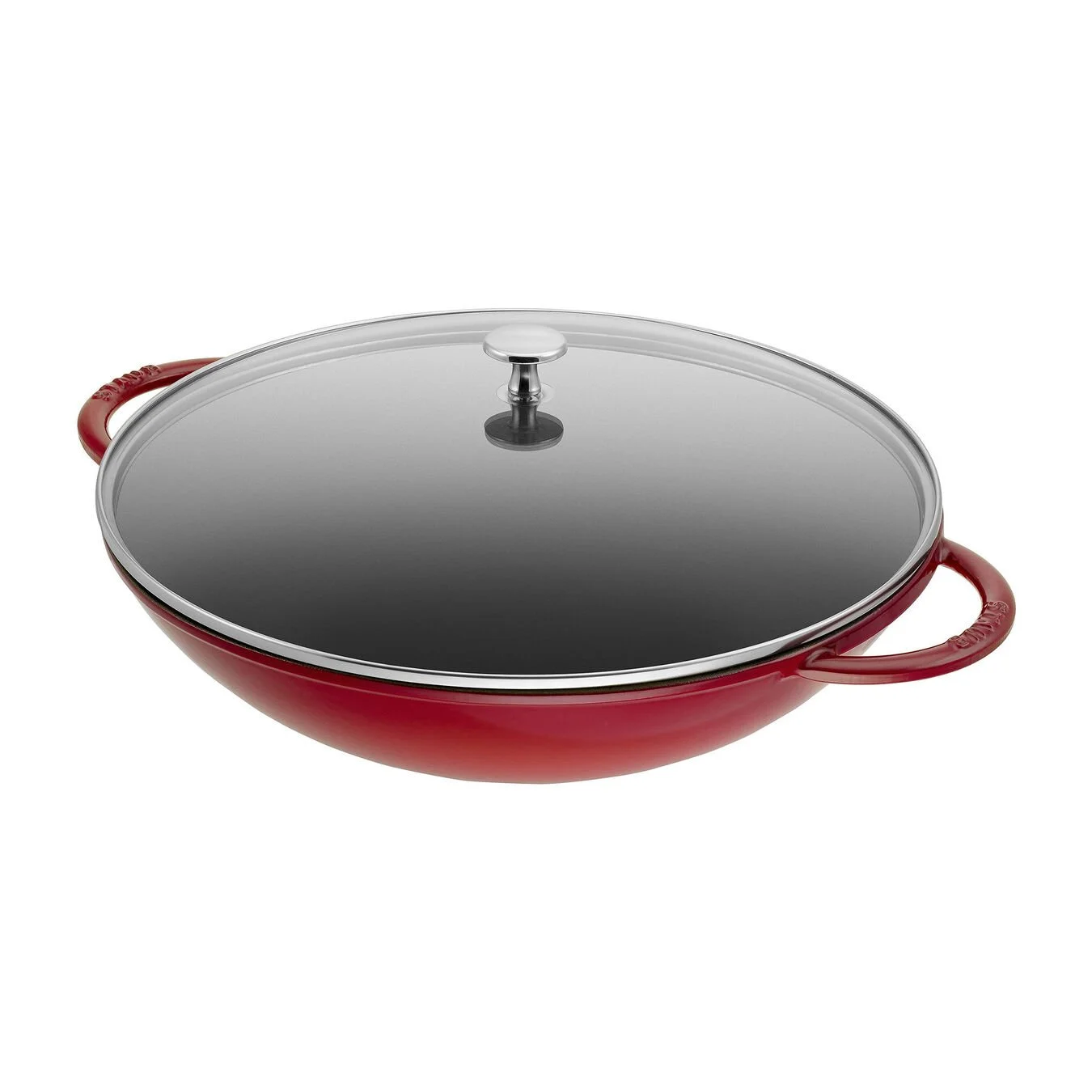 Staub 37 Cm Cast Iron Wok With Glass Lid Cherry 2 Staub 37 Cm Cast Iron Wok With Glass Lid Cherry - Image 2