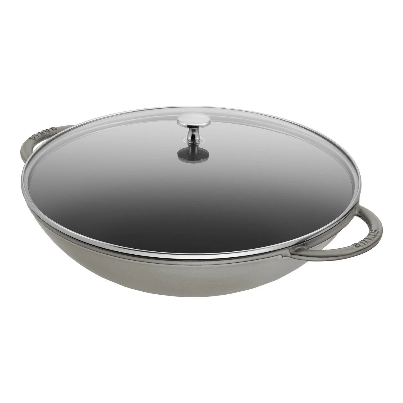 Staub 37 Cm Cast Iron Wok With Glass Lid Graphite-grey 1 Staub 37 Cm Cast Iron Wok With Glass Lid Graphite-grey