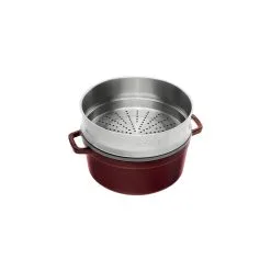 Staub 26 Cm Round Cast Iron Cocotte With Steamer Grenadine-red -Knives & Scissors Sales Store 40510 600 0 2