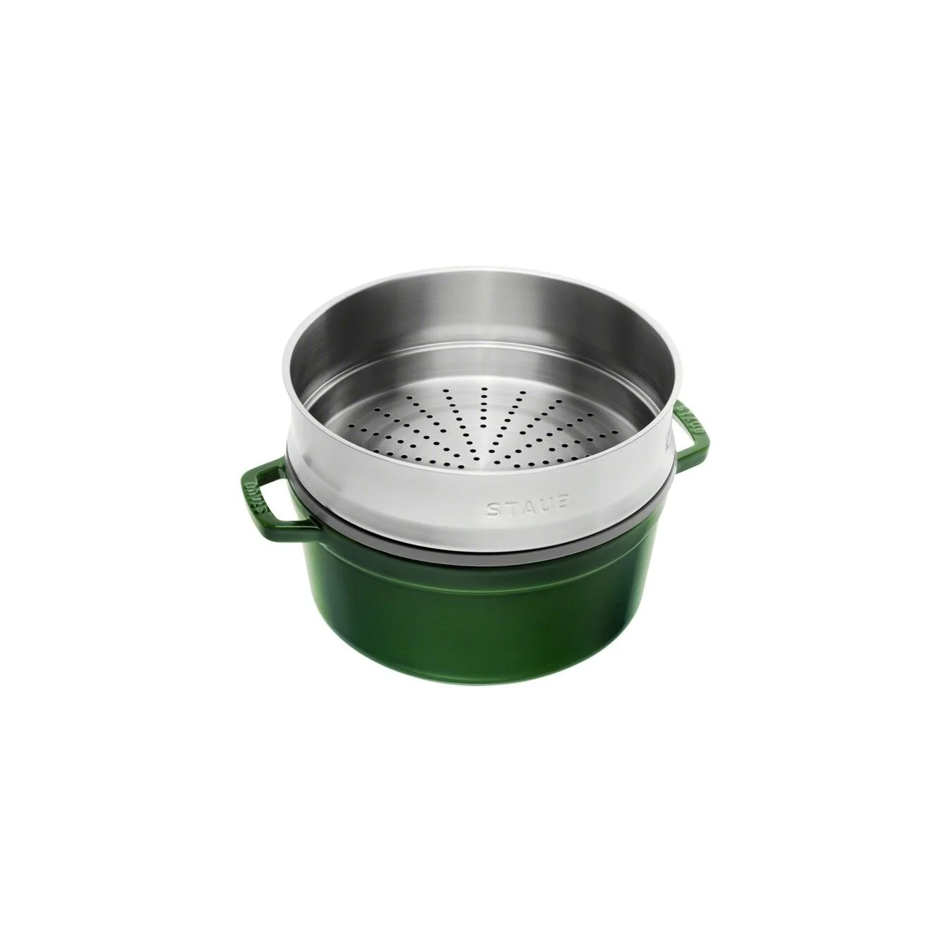 Staub 26 Cm Round Cast Iron Cocotte With Steamer Basil-green 3 Staub 26 Cm Round Cast Iron Cocotte With Steamer Basil-green - Image 3