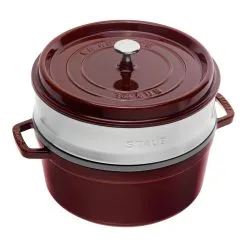 Staub 26 Cm Round Cast Iron Cocotte With Steamer Grenadine-red