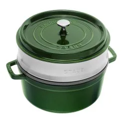 Staub 26 Cm Round Cast Iron Cocotte With Steamer Basil-green