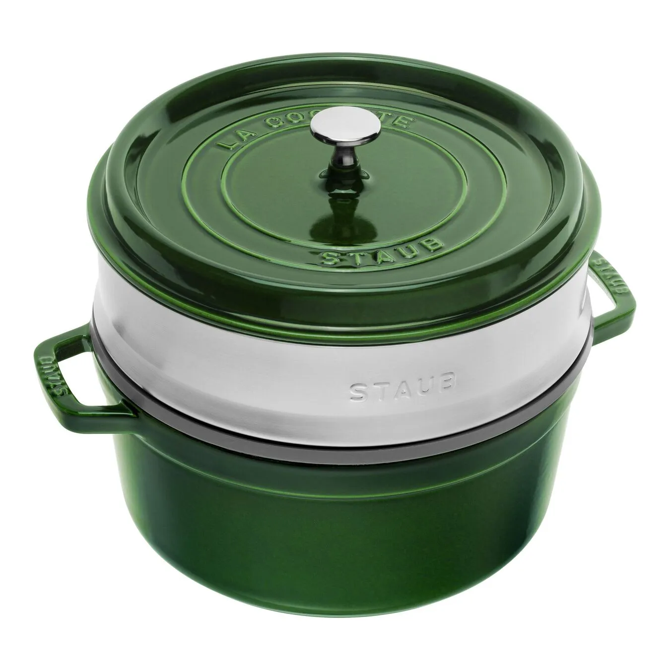 Staub 26 Cm Round Cast Iron Cocotte With Steamer Basil-green 1 Staub 26 Cm Round Cast Iron Cocotte With Steamer Basil-green