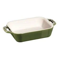 Staub 14 Cm X 11 Cm Rectangular Ceramic Oven Dish Basil-green
