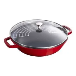 Staub 30 Cm Cast Iron Wok With Glass Lid Cherry