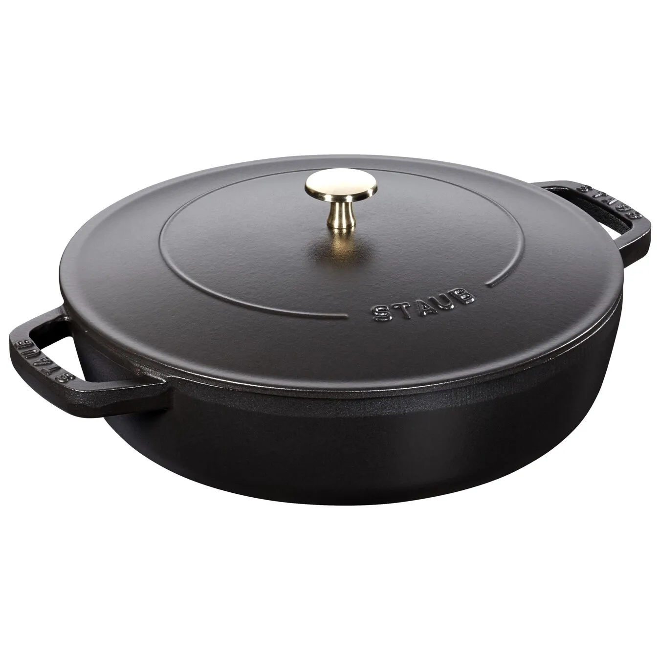Staub 28 Cm Round Cast Iron Saute Pan Chistera Black 1 Staub 28 Cm Round Cast Iron Saute Pan Chistera Black