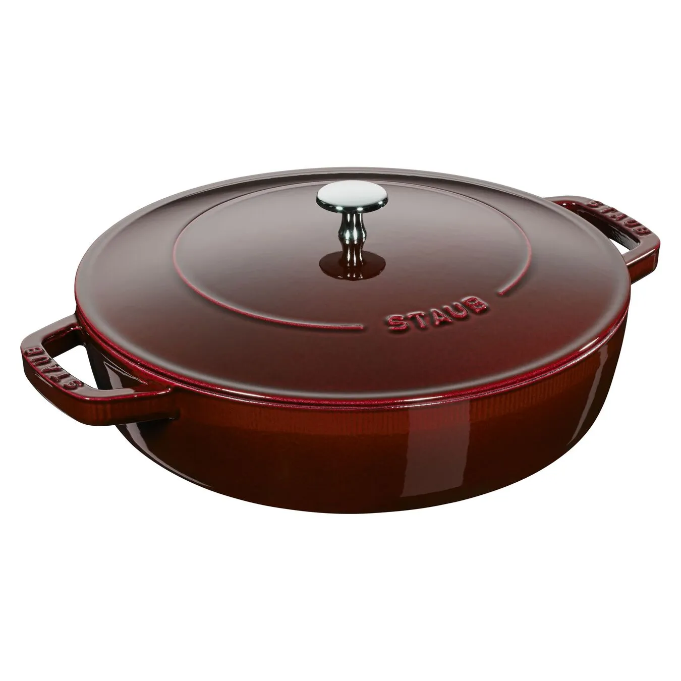 Staub 24 Cm Round Cast Iron Saute Pan Chistera Grenadine-red 1 Staub 24 Cm Round Cast Iron Saute Pan Chistera Grenadine-red
