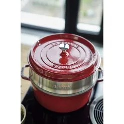 Staub 26 Cm Round Cast Iron Cocotte With Steamer Cherry -Knives & Scissors Sales Store 424418877