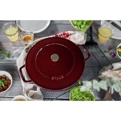 Staub 28 Cm Round Cast Iron Saute Pan Chistera Grenadine-red -Knives & Scissors Sales Store 424419720