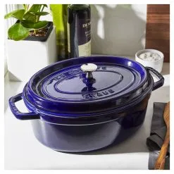 Staub 29 Cm Oval Cast Iron Cocotte Dark-blue -Knives & Scissors Sales Store 750032554