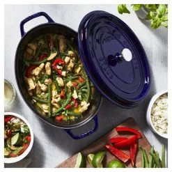 Staub 31 Cm Oval Cast Iron Cocotte Dark-blue -Knives & Scissors Sales Store 750032555