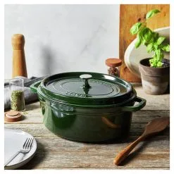 Staub 31 Cm Oval Cast Iron Cocotte Basil-green -Knives & Scissors Sales Store 750058438